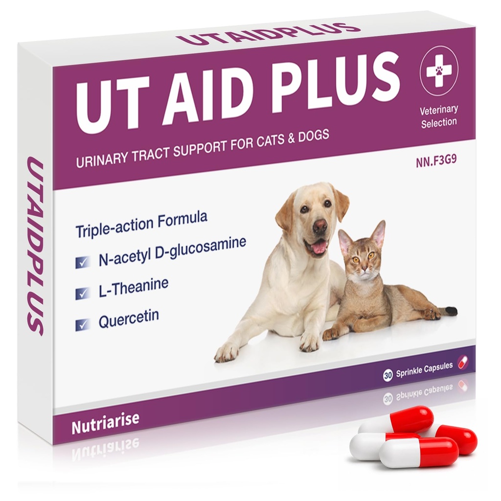 Traitement UTI naturel pour les chats et les chiens – Supplément de soutien aux infections urinaires sans antibiotiques – Santé de la peau et du rein – Prévention de l'incontinence – 30 capsules