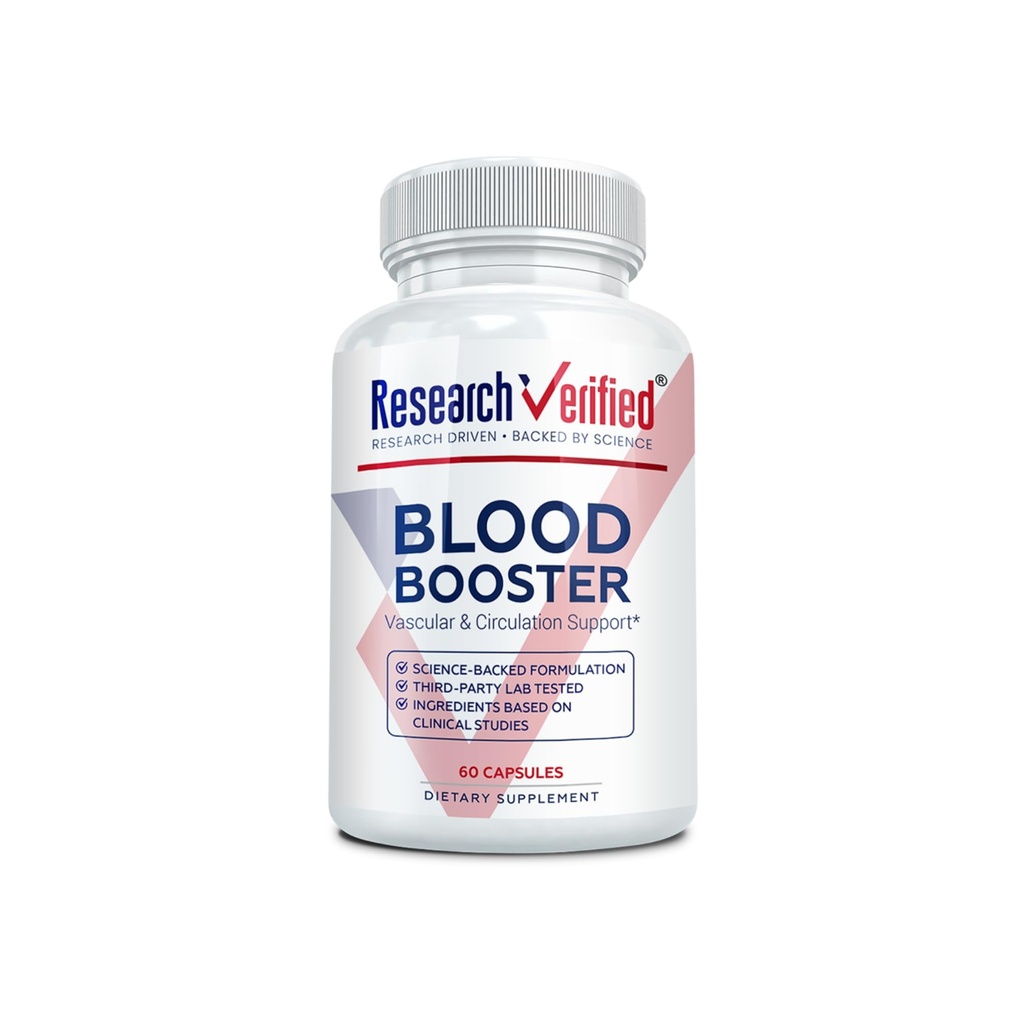 Booster de sang vérifié de recherche - Soutien du sang - Hawthorn, Magnésium, Poudre de graines de céleri, BioPerine - 60 capsules - 1 mois d'approvisionnement
