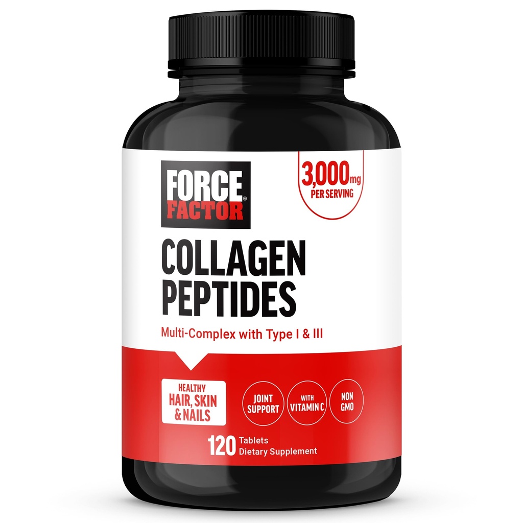 FORCE FACTOR Collagen Peptiden, Collagen voor vrouwen en mannen Gemaakt met Gehydrolyseerde Bovine Collagen Type 1 & 3 voor gezond haar, huid, nagels, & gewrichten, Premium Quality, Non-GMO, 120 Collagen Pillen