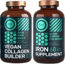 WILD BRANDSTOF Vegan Collagen Builder Tablets en ijzer Supplement voor vrouwen met foliumzuur vrouwelijke bundel