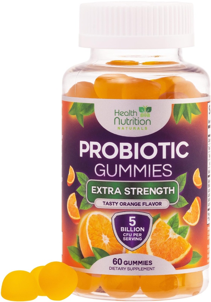 Probiotische Gummies 5 miljard CFU - Diverse Probiotische Strains voor Digestieve Gezondheid & Gut Support Gummy voor vrouwen, mannen, & kinderen, Dagelijkse Probiotica Supplement voor Immune Support, Non-GMO, Veganist, 60 Gummies