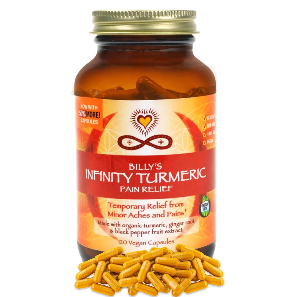 Infinity Turmeric Capsules, supplément de curcumine de haute puissance, supplément biologique certifié USDA avec poivre noir et gingembre, brut, sans gluten végétalien