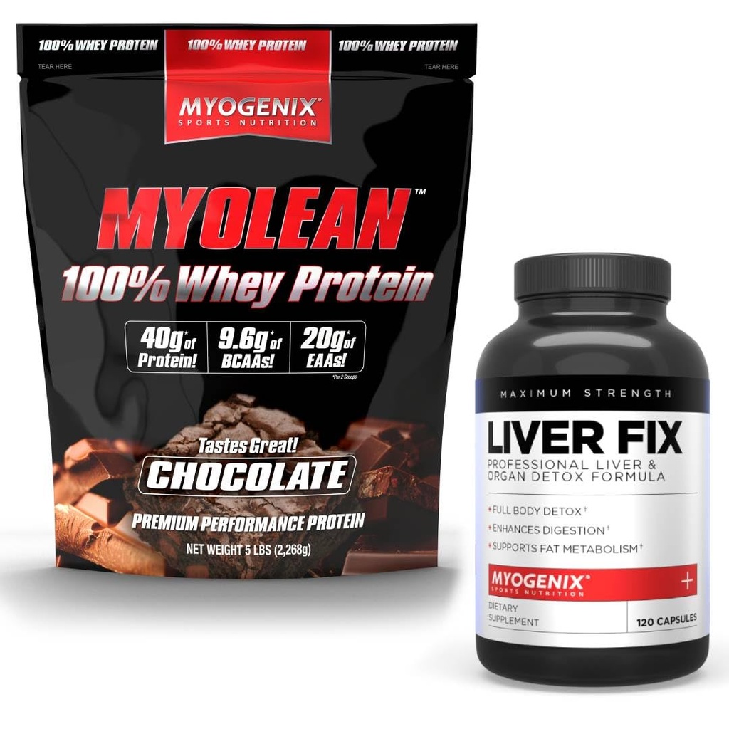 Myogenix Lever Ondersteuning Supplement & Myolean Chocolate Wei Protein 