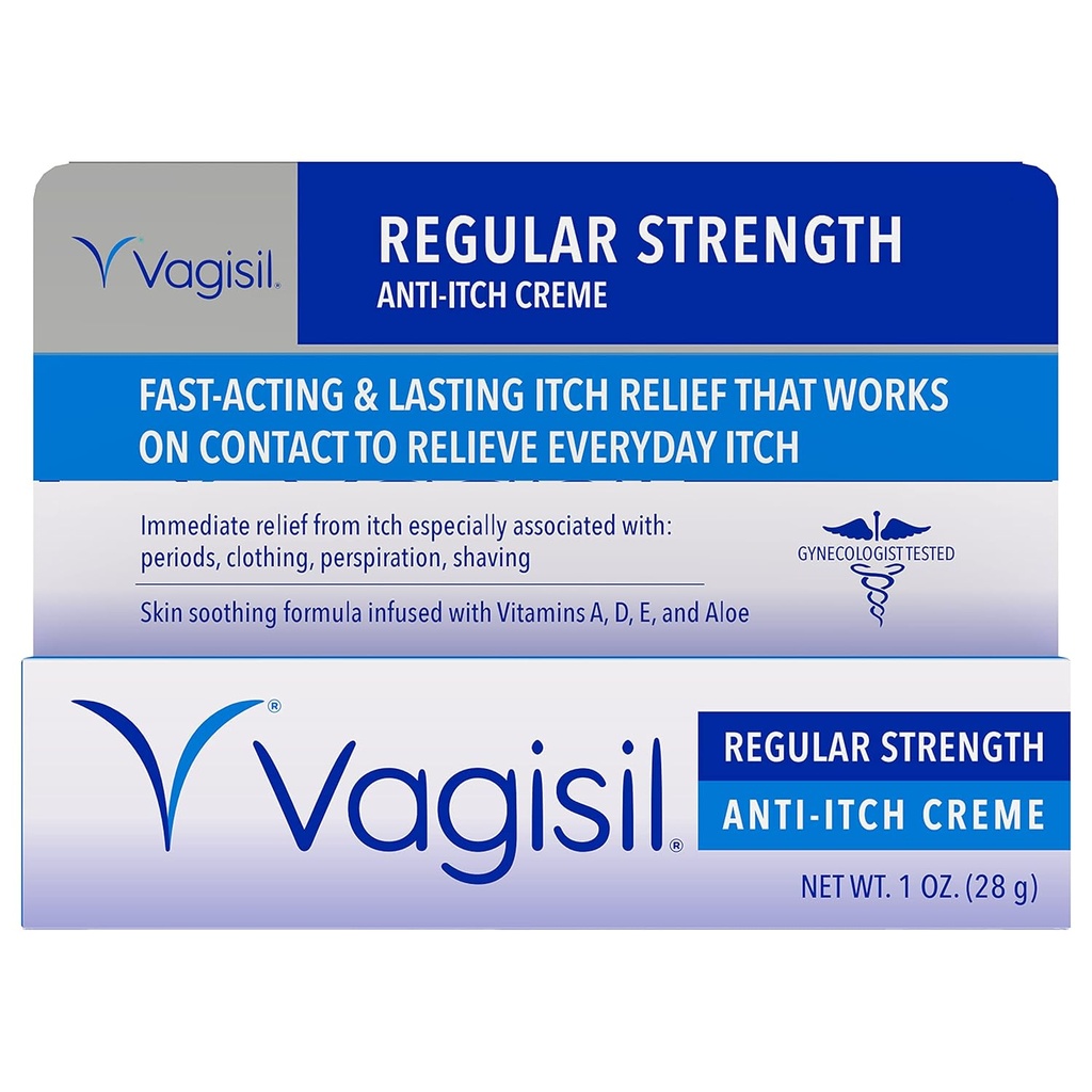 Vagisil Regular Strength Anti-Itch Vrouwelijke crème voor vrouwen, Gynecoloog Getest, Hypoallergeen, Snelwerkende en langdurige jeuk Relief, Vaginale Moisturizer Soothes en Cools, 1 oz (pakket van 1)
