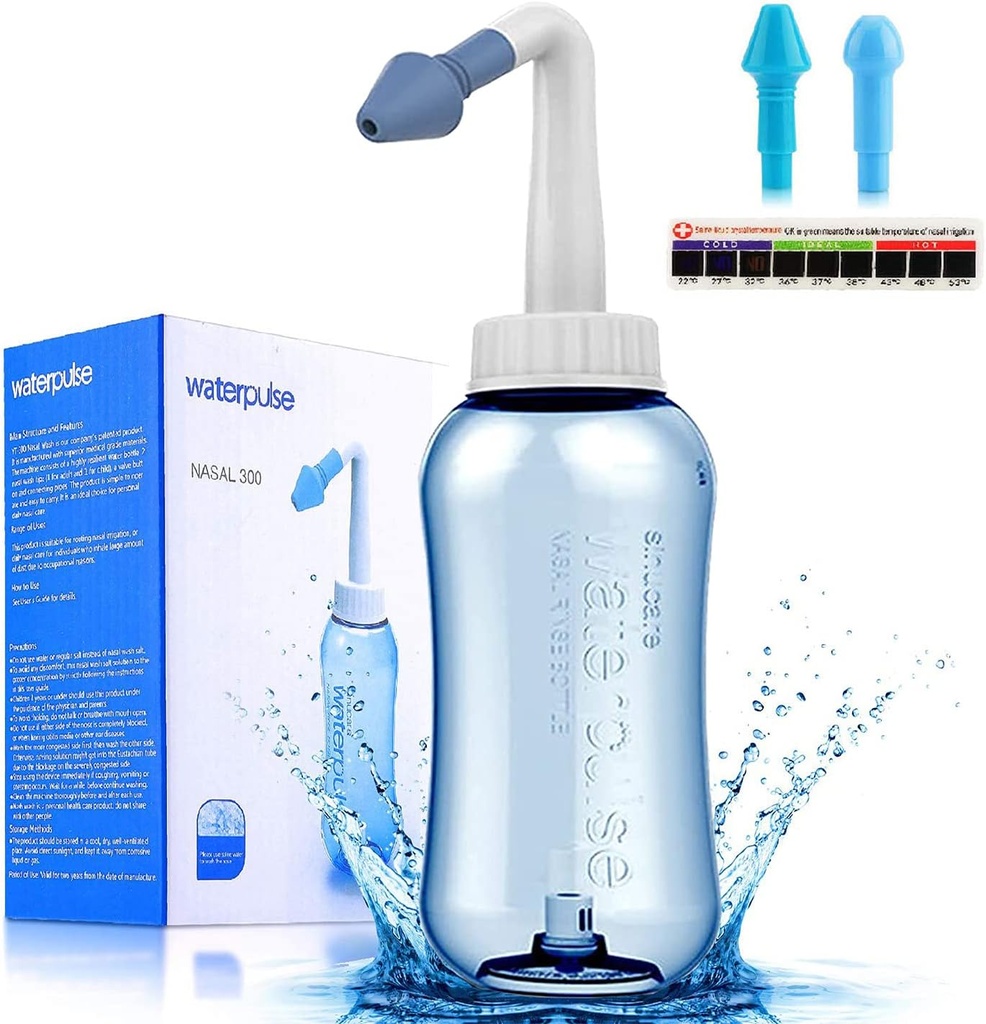 Dare Neti Pot Sinus Sinaasfles, neuswas Reiniger Druk Sinaas neus Irrigatie voor volwassen & Kid BPA Vrij met Sticker Thermometer (300ml)