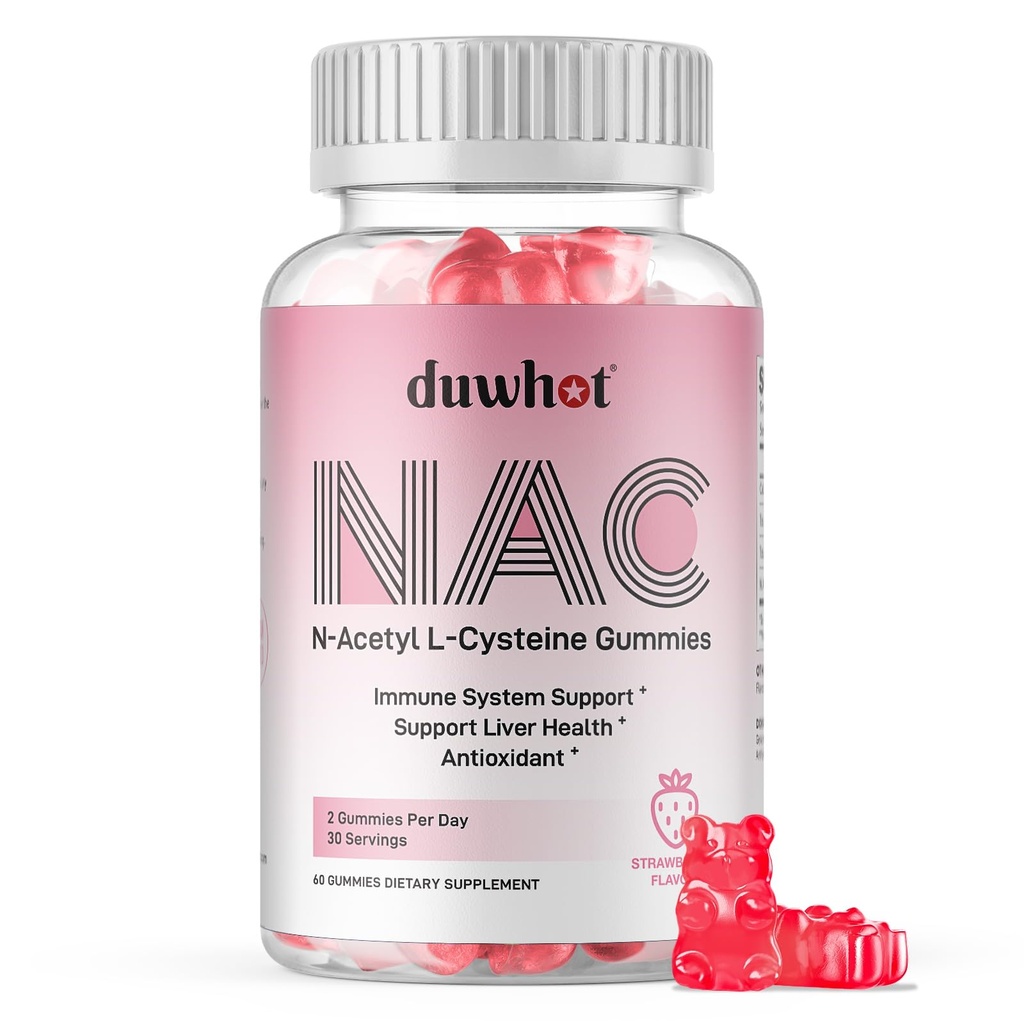 du whot NAC Gummies 600mg, N Acetyl Cysteine Supplément NAC Chewable for Antioxydants & Immune Support, Lung & Liver Health, Natural Strawberry Flavor, 60ct
