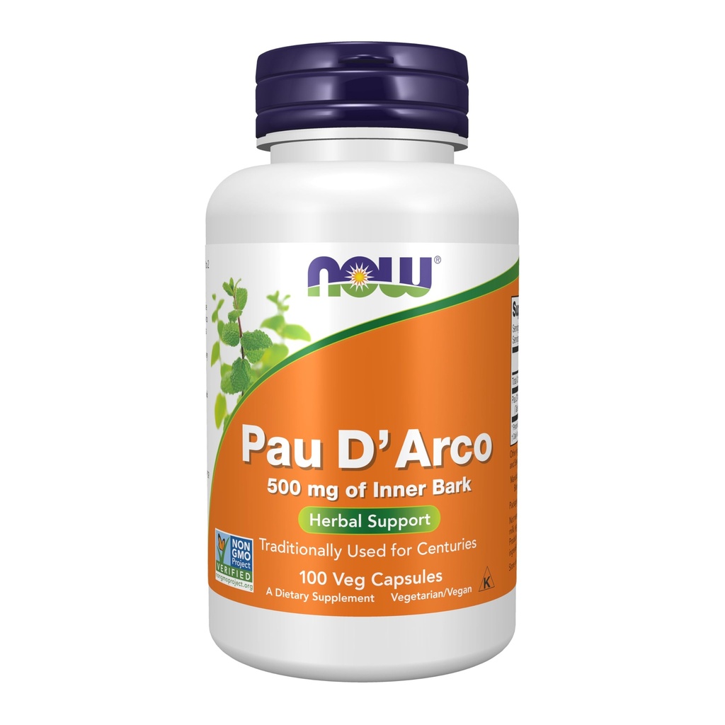 NOW Foods Supplements, Pau D'Arco (Tabebuia heptaphylla) 500 mg, Kruidenondersteuning, 100 Veg Capsules
