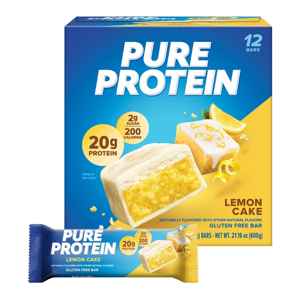 Pure Protein Bars, High Protein, Nutritive Snacks ter ondersteuning van energie, lage suiker, citroencake, 1,76 oz, 12 Tellen (pakket van 1)(Verpakking mei Vary)