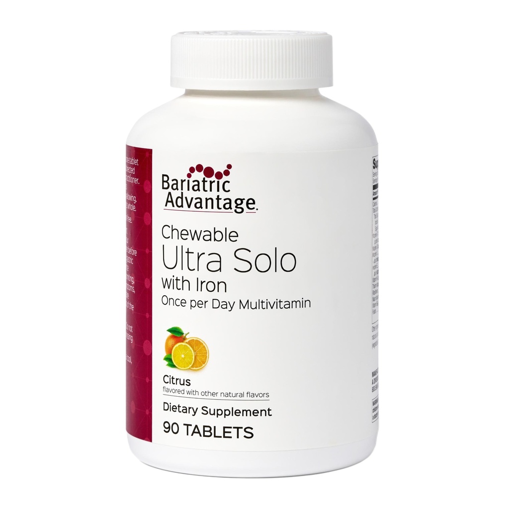 Bariatrische Voordelen Kauwbare Ultra Solo met ijzer - eenmaal per dag Dagelijkse Multivitamine - voor patiënten - met Thiamine, Vitamine A & meer - Glutenvrij - Citrus - 90 tabletten
