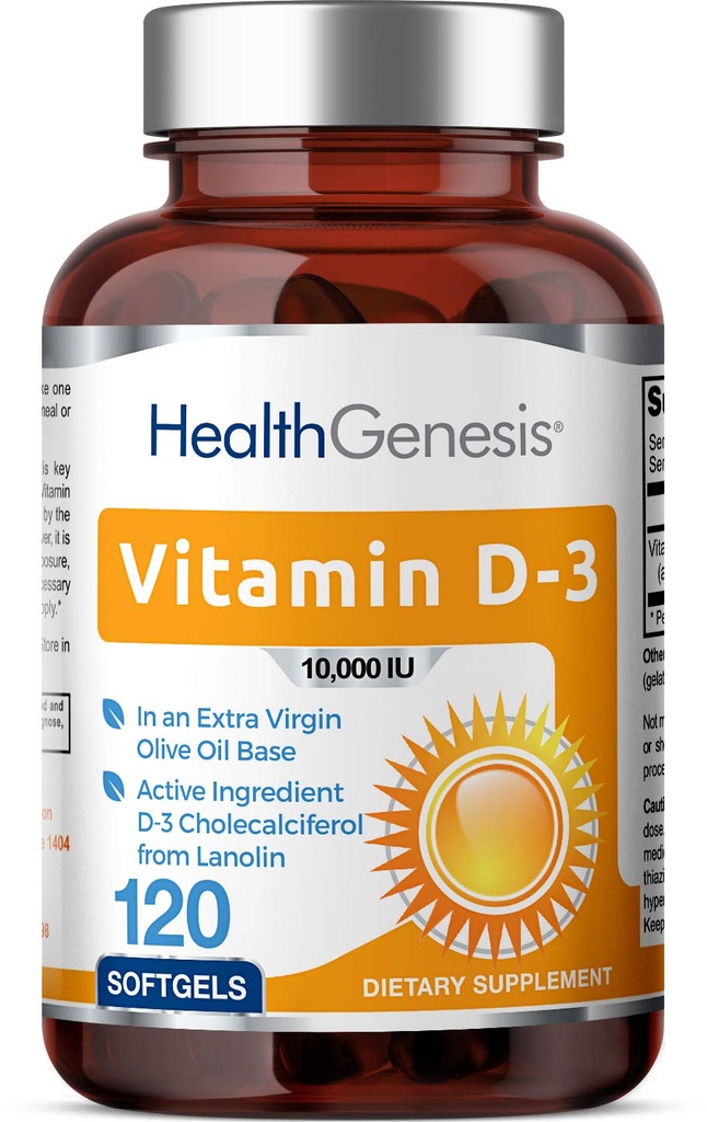 Vitamine D-3 10000 IE 120 Softgels - Hoge sterkte in extra maagdelijke olijfolie Non-GMO Sojavrij ondersteunt sterke botten Immune Health