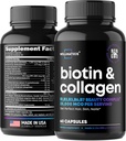 Suppléments de biotine et de collagène - Vitamines de croissance des cheveux - Fabriqué aux États-Unis - Vitamines des cheveux et des ongles pour les femmes - Vitamines de biotine pour la peau et les ongles - Complexe vitamine B - Acide hyaluronique - 60 capsules