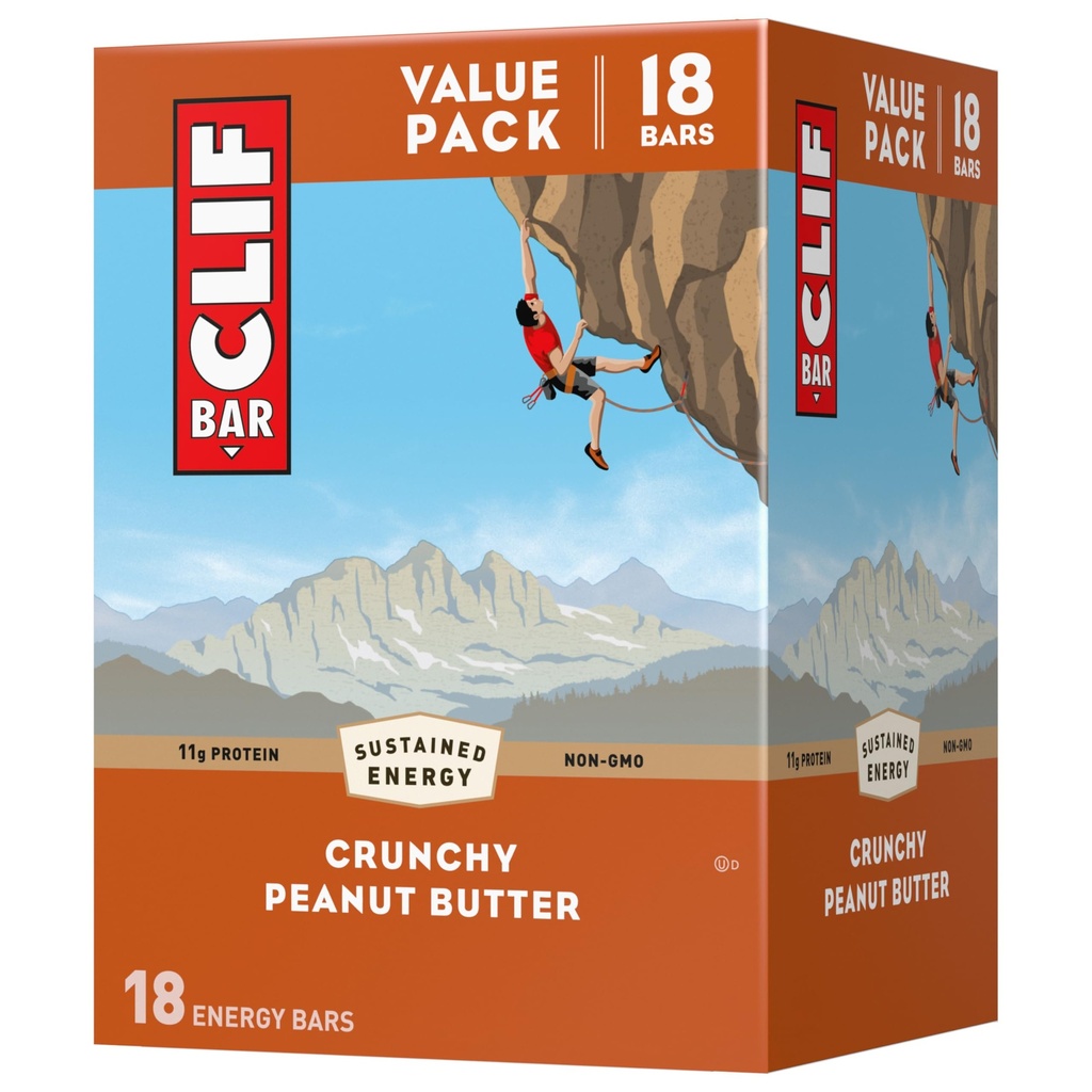 CLIF BAR - Crunchy Peanut Butter - Made with Organic Haver - 11g Protein - Non-GMO - Plant Based - Energy Bars - 2.4 oz. (18 Pack)