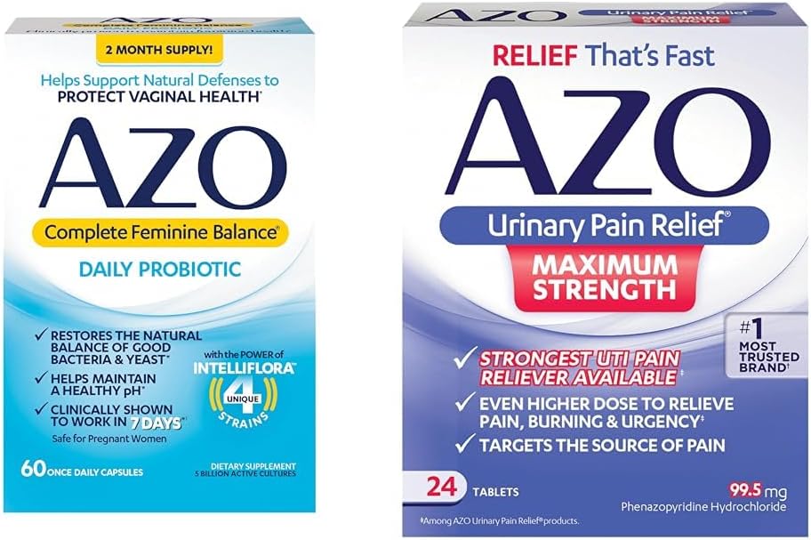 AZO Complete Vrouwelijke Balance Dagelijkse Probiotica voor vrouwen, klinisch bewezen om te helpen Vaginale Gezondheid en Urinepijn Relief Maximale sterkte te beschermen Snelle verlichting van UTI pijn, Brand & Urgen