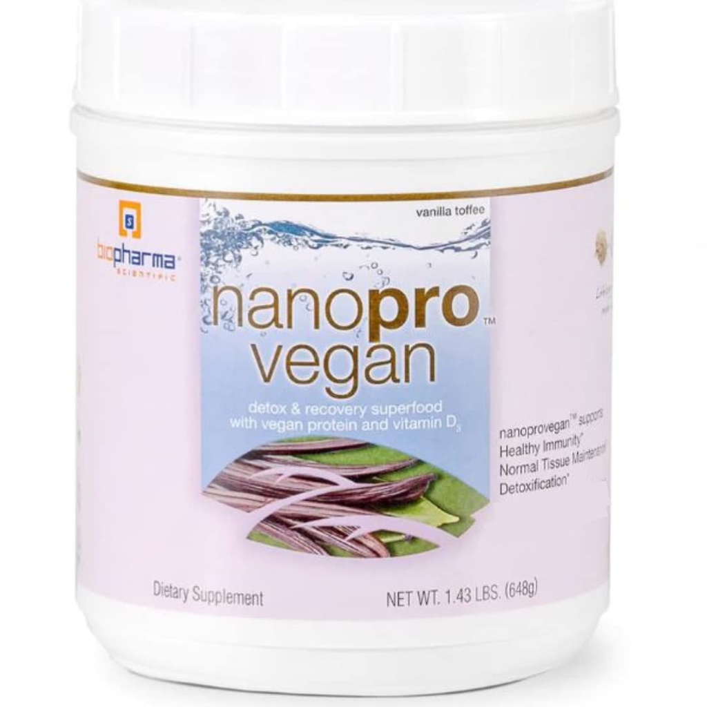 Biopharma Scientific Nanopro Vegan: Vegan Protein Powder for Immune Support & Oefening Recovery with Pea Protein Blend, Ashwagandha and Vegan D3, Vanilla Toffee Flavor, 30 Servers