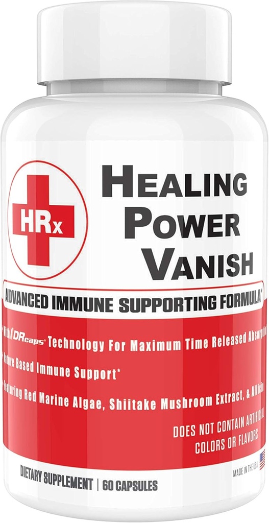 Herp Rescue Healing Power Vanish, Immune Support for Women, Mushroom Supplement, Pure Shiitake Mushroom, Beta Glucan, Red Marine Algen, 60 Capsules