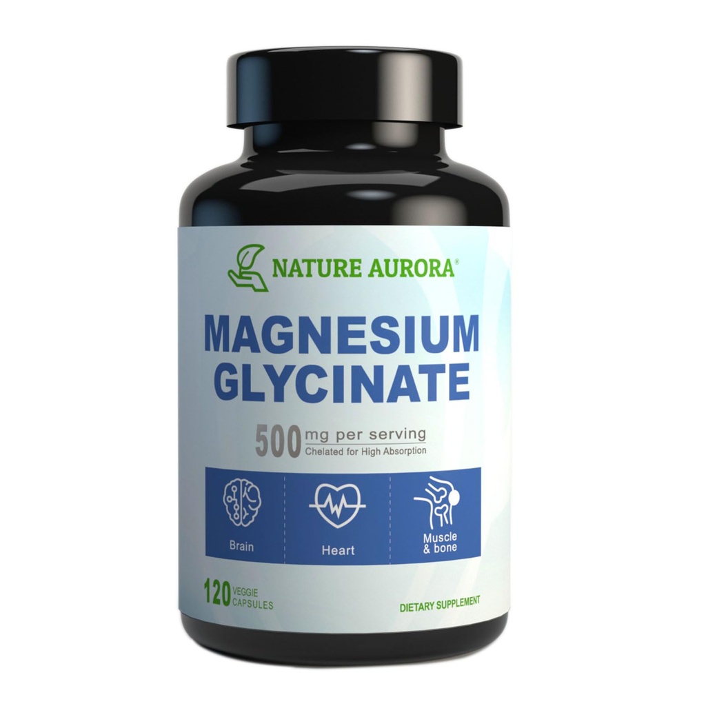 Magnesium Glycinate 500mg Capsules - Chelated High Absorption Magnesium Bisglycinate Supplement for Sleep, Muscle & Heart Support for Women & Men - Pure, Gluten-Free, Non-GMO, 120ct