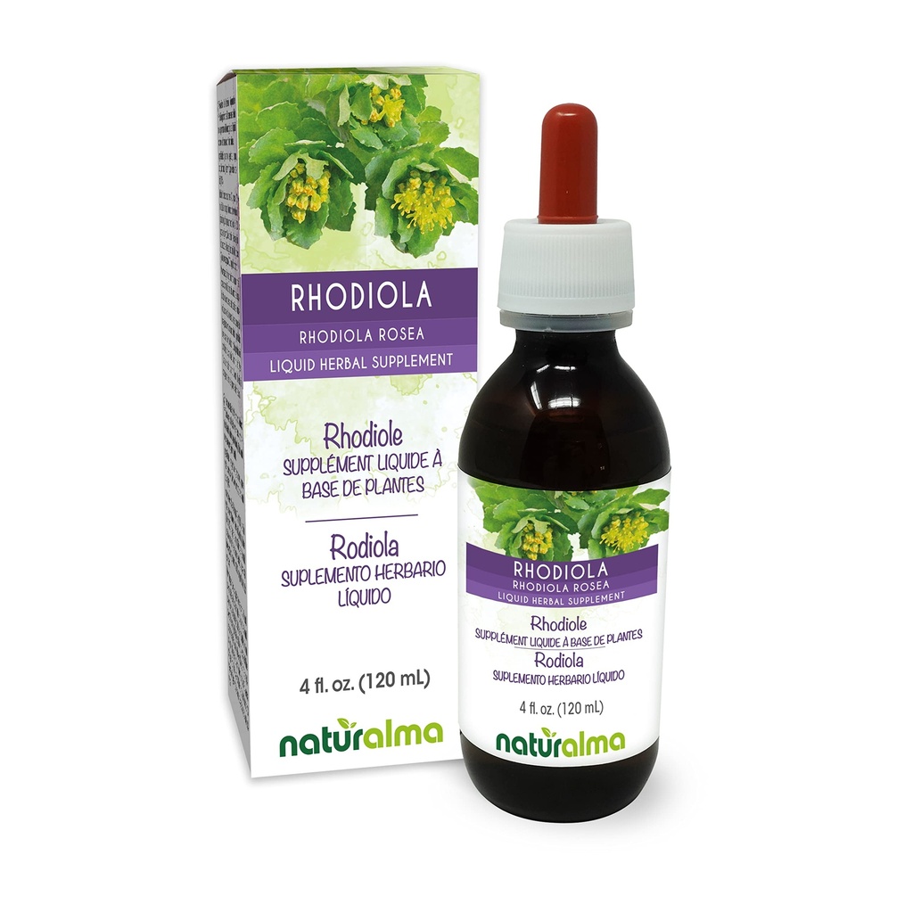 Naturalma Rhodiola rosea (Sedum roseum) Wortel Alcoholvrije Tinctuur - 4 fl oz Liquid Extract in druppels - Kruidensupplement - Veganistisch