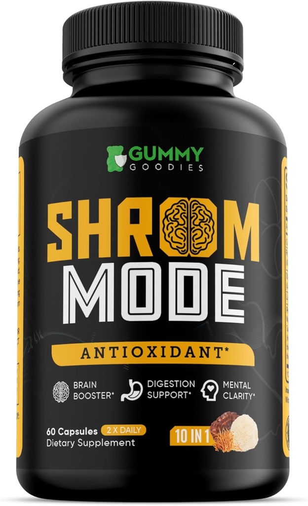 Biologische paddo supplement 10-in-1, Reishi, Lions Mane, Cordyceps, Chaga, Turkije staart, natuurlijke Immune & Cognitive Health Boost, 60 Veggie Capsules