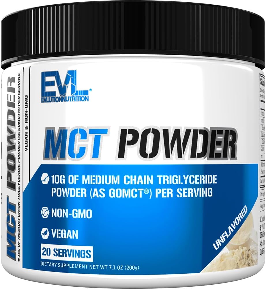 Evulution Nutrition MCT Powder - Keto Supplement - MCT Oil Powder - 10G Medium Chain Triglyceriden - Brain & Body Energy Drink - Fatty Acid Supplement - Vegan & Non-GMO - 20 Servers - Unflavored