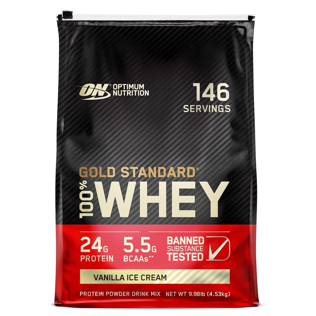 Optimum Nutrition Or Standard 100% poudre de protéines de lactosérum, crème glacée de vanille, 10 livres (emballage mai Vary)