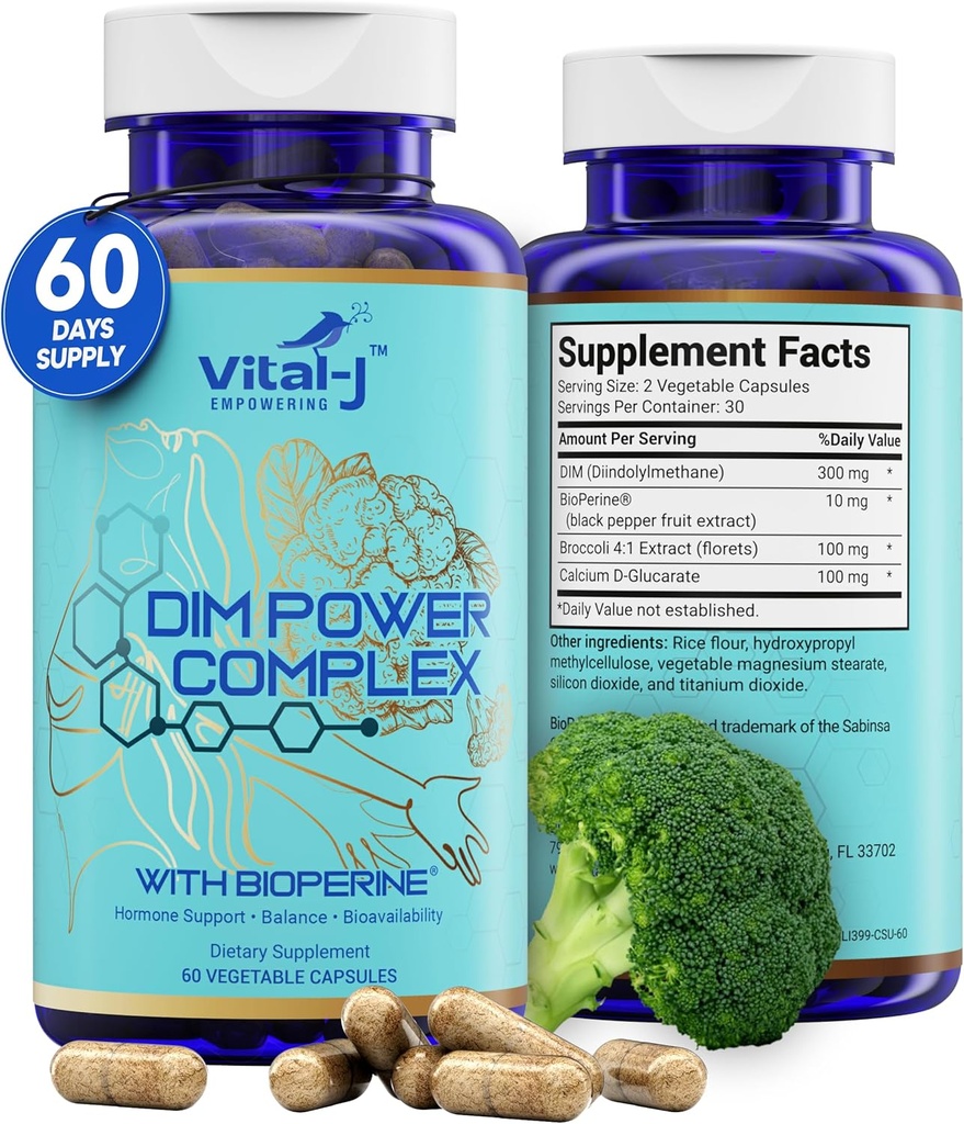 4-in-1 DIM Potent Complex 300mg - Estrogen Balance and Metabolisme, Energy & Menopauze Support Supplement met Bioperine (x4), Calcium en Broccoli Extract - voor vrouwen en mannen 60 porties