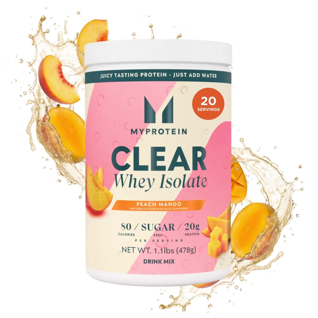 Myprotein Clear Whey Isolaat Protein Powder, 1,1 Lb (20 Servings) Perzik Mango, 20g Proteïne per Serving, Natuurlijk Flavored Drink Mix, Dagelijkse proteïne inname voor Superior Performance