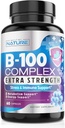 Vitamine B-complex - alle B-vitaminen B1, B2, B3, B5, B6, B7, B9, B12, foliumzuur, vitamine C - Super B-100-supplement - Immune, energie en stofwisselingsondersteuning, veganistisch, non-GMO, glutenvrij, 60 capsules