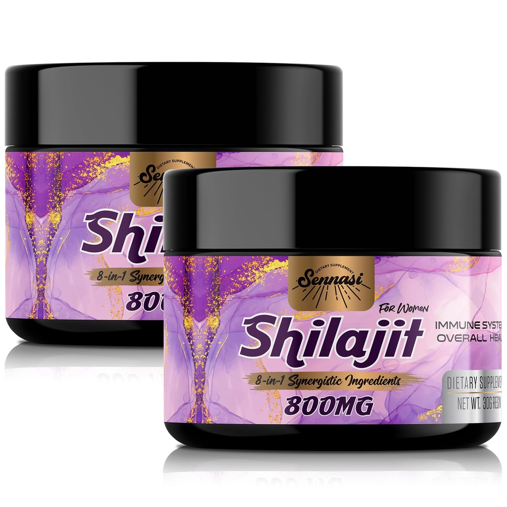 800Mg Shilajit Pure Himalayan Organic, Shilajit Resin Maximum Potency Gold Grade, supplément Shilajit avec 8-en-1 Mélange naturel et 85+ Trace Minerals pour les femmes, énergie et immunité, 60 Grams(2 Packs)