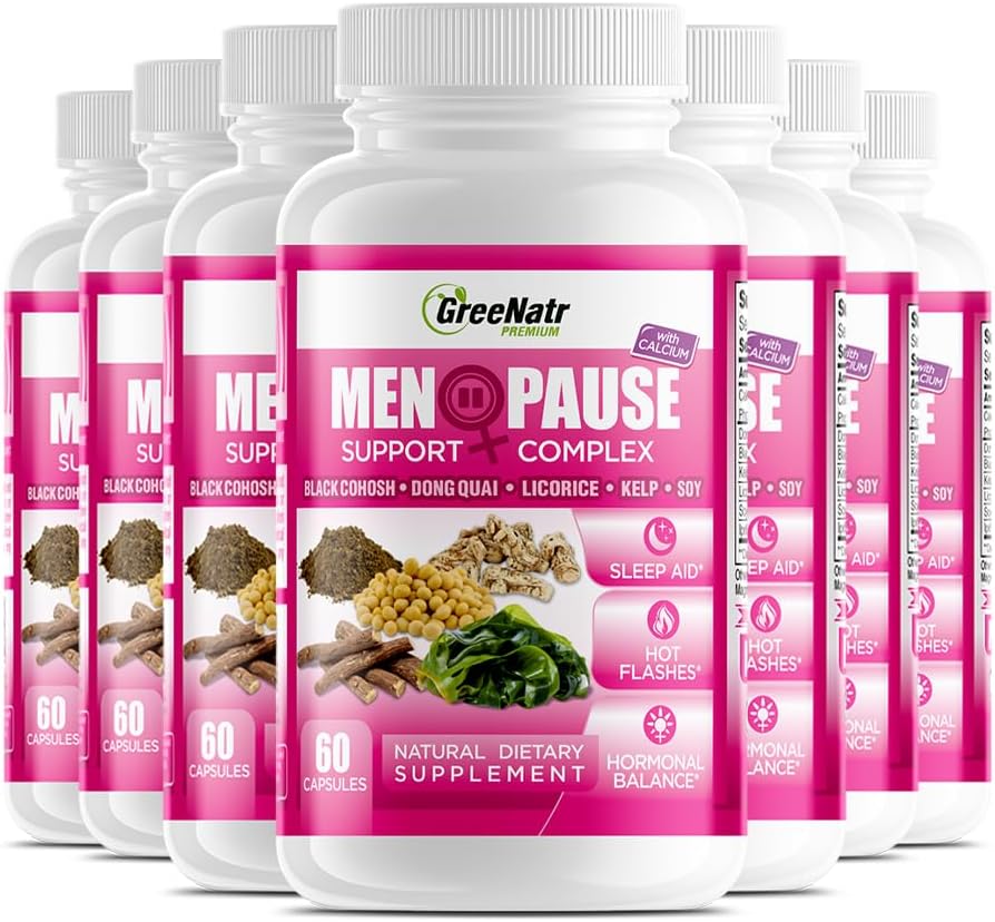 GreeNatr Herbal Menopauze Ondersteuning Complex voor Hot Flashes, Night Sweats & Mood Swings Relief. Promoot Balanced Hormone Levels - Black Cohosh, Dong Quai, Licorice Root & Kelp Leaves (12 flessen)