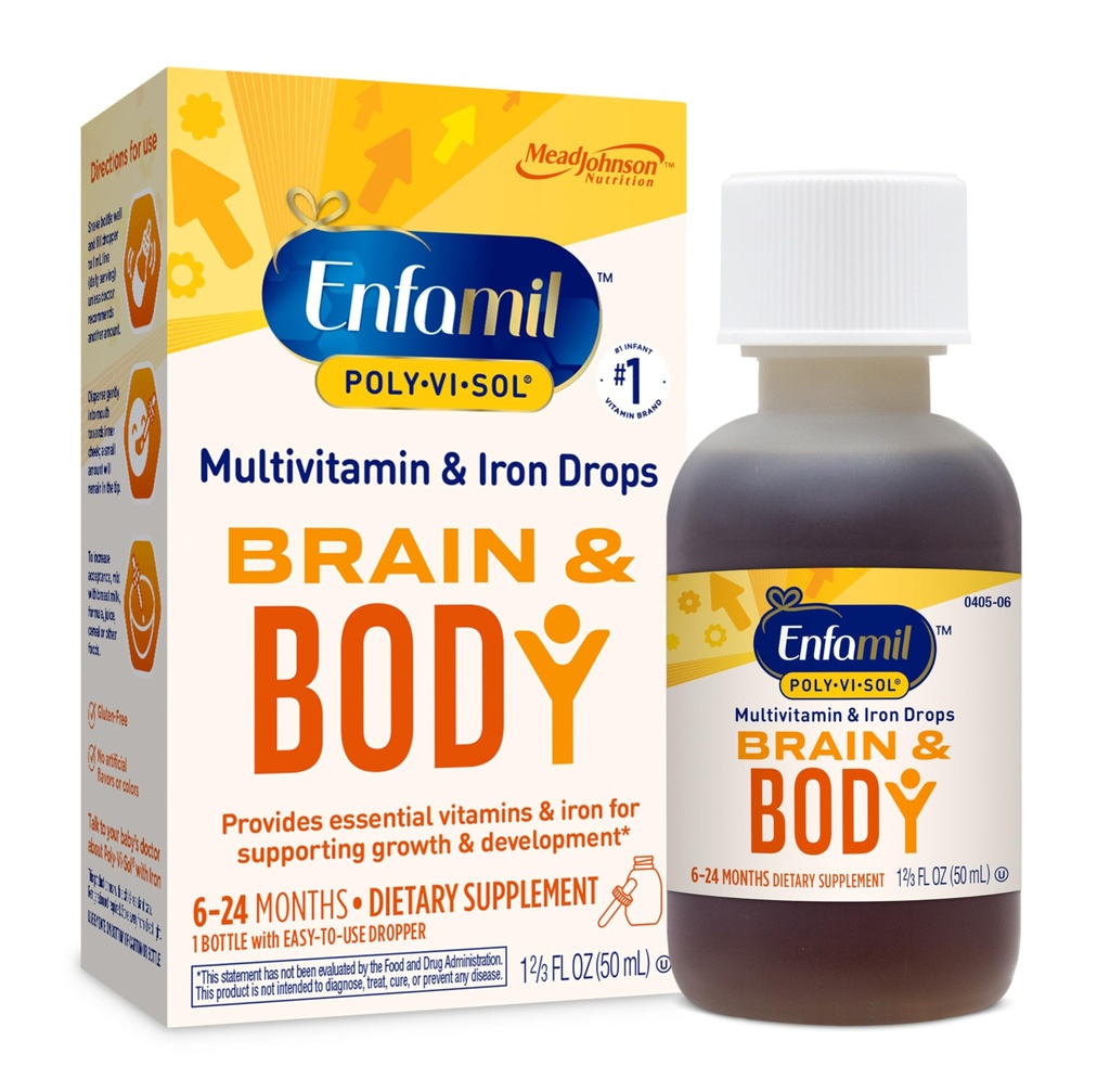 Enfamil Poly-Vi-Sol met ijzer vloeibare multivitamine druppels, ondersteunt groei en ontwikkeling*, 50ml fles