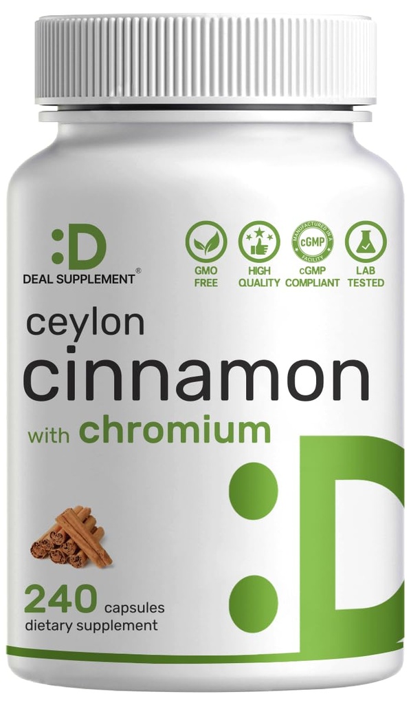 Ceylan Cinnamon avec Chrome 1000mcg, 240 capsules