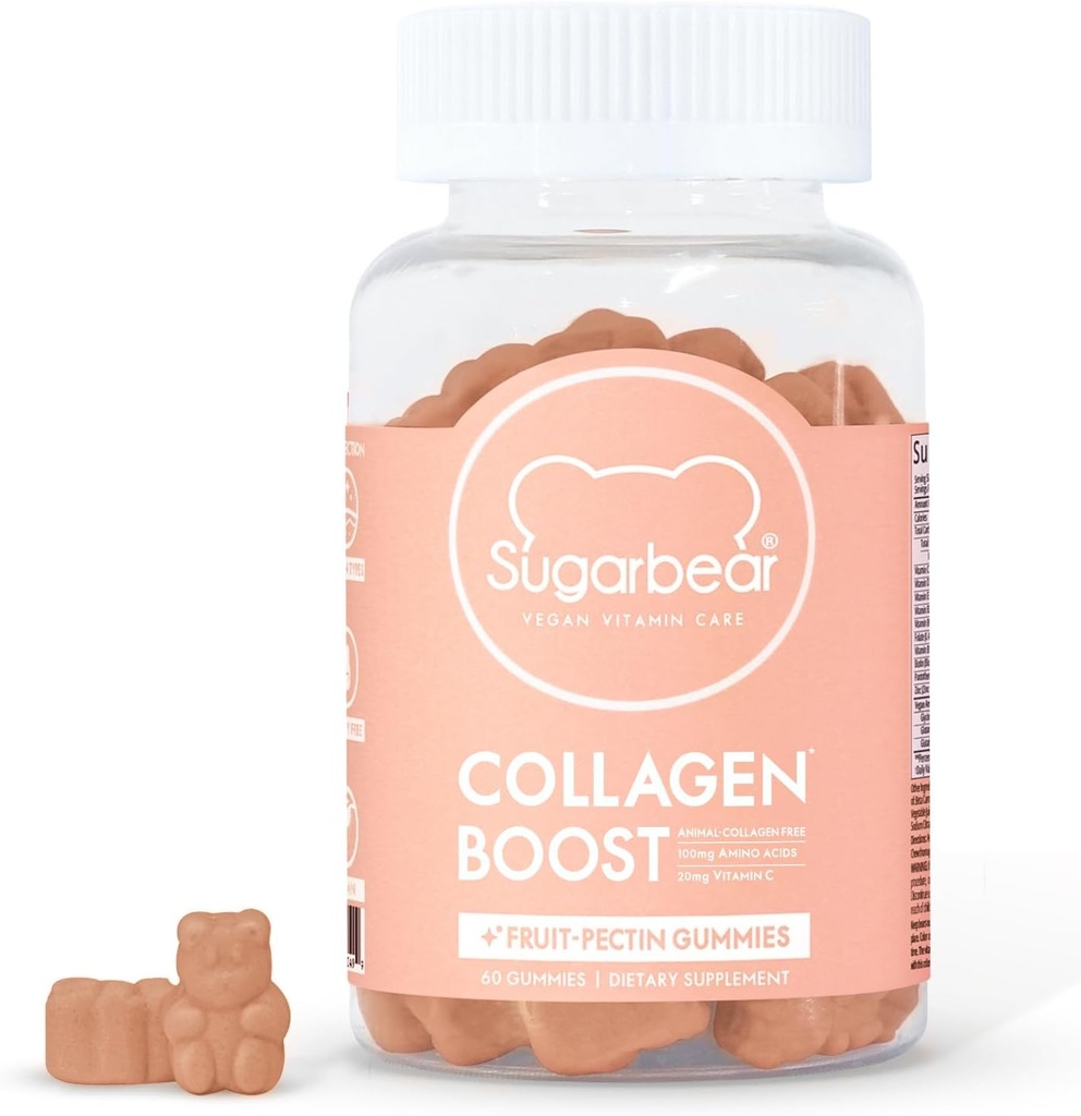 SugarbearPro Collageen Boosting Vegan Multivitamine Gummies, 100mg Aminozuren, Vitamine C, Vitamine D, B-12 en Biotine, bevordert haar, nagel, huid, bot & Joint Health 60 Telling 2 maand aanbod