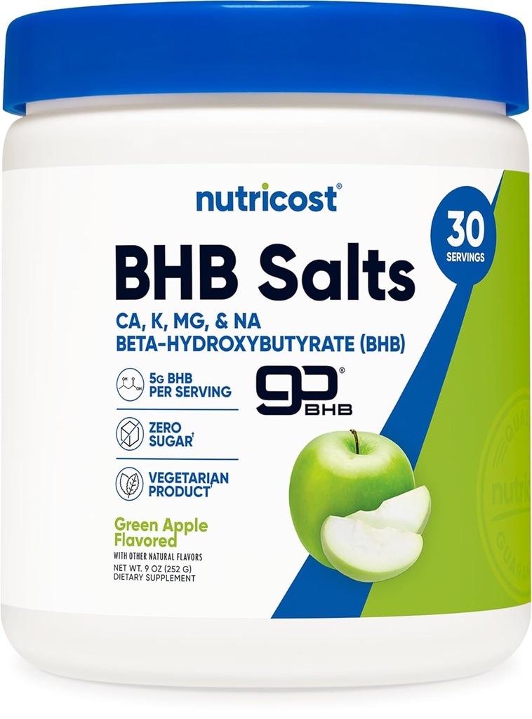 Nutricost BHB Salts Drink Mix (30 Serves, Green Apple Flavored) (5G BHB Per Serving) - 0G Totaal Suikers, Vegetarisch Product