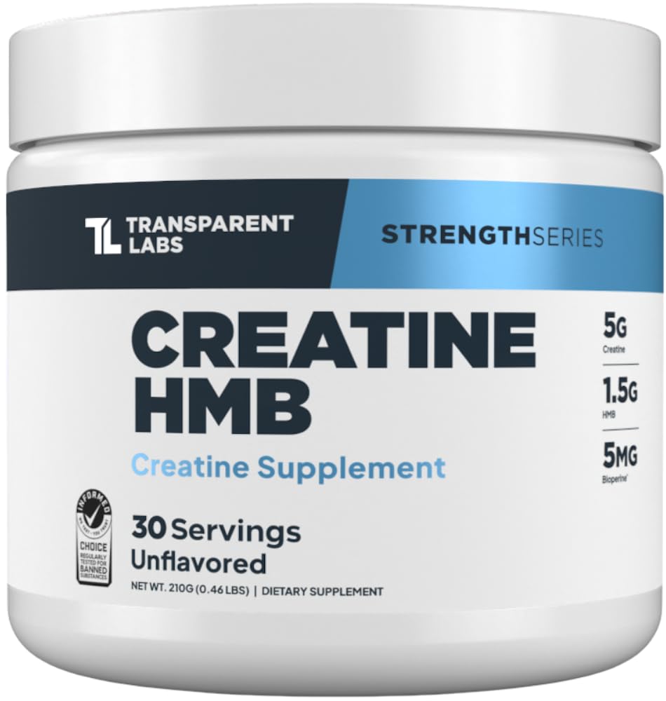 Laboratoires transparents Creatine HMB - Poudre monohydratée de créatine avec HMB pour la croissance musculaire, la force accrue, la production d'énergie accrue et l'amélioration de la performance athlétique - 30 portions, non aromatisées