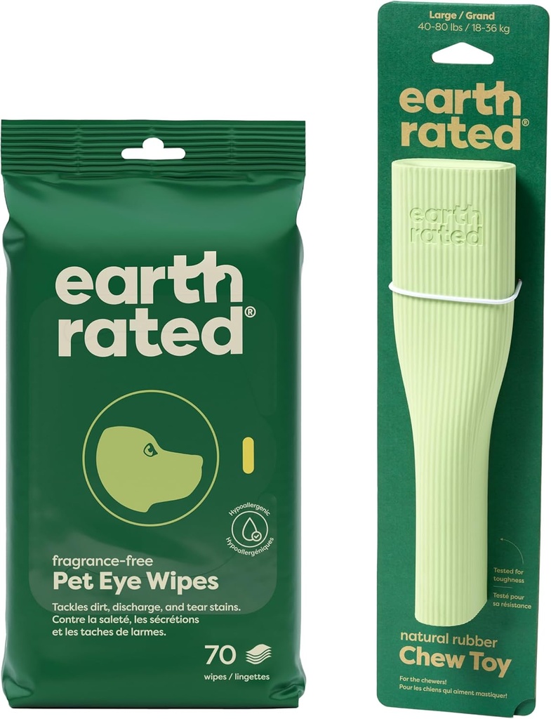 Aarde beoordeeld Clean & Calm Bundle - Inclusief 70 Fragrance-Free Pet Eye Wipes & 1 Large Enrichment Toy