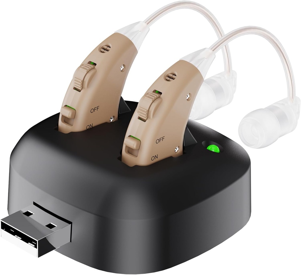 Digitale gehoorversterker - Oplaadbaar achter het oor Persoonlijke gehoorverbetering Geluidsversterker Paar, BTE Digitale gehoorversterker met USB-oplaaddock van MEDca