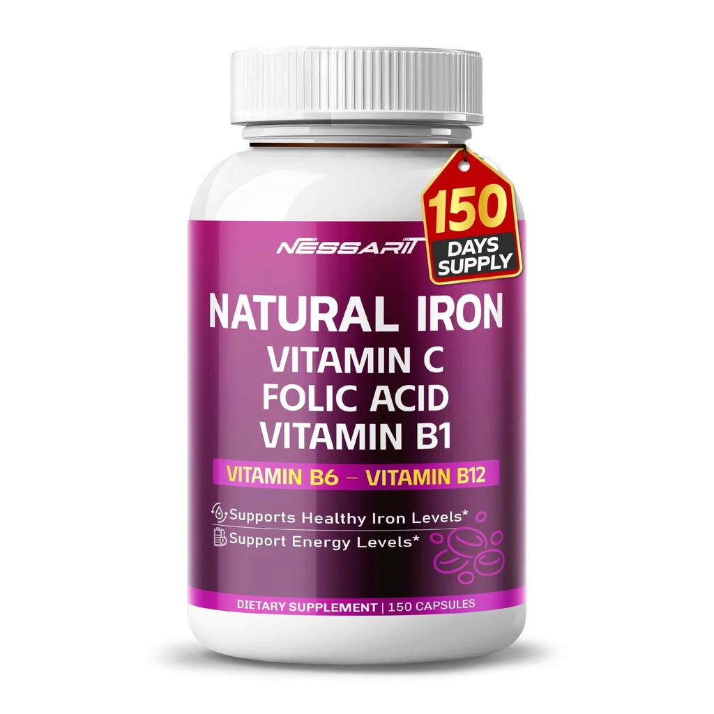 Organische ijzeren hoge potentie met vitamine C, foliumzuur - hoog-absorptie formule vitamine B1, vitamine B6, vitamine B12 - ondersteuning bloed gebouw - 150 Tel - Made & Tested in The USA