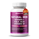 Organische ijzeren hoge potentie met vitamine C, foliumzuur - hoog-absorptie formule vitamine B1, vitamine B6, vitamine B12 - ondersteuning bloed gebouw - 150 Tel - Made & Tested in The USA