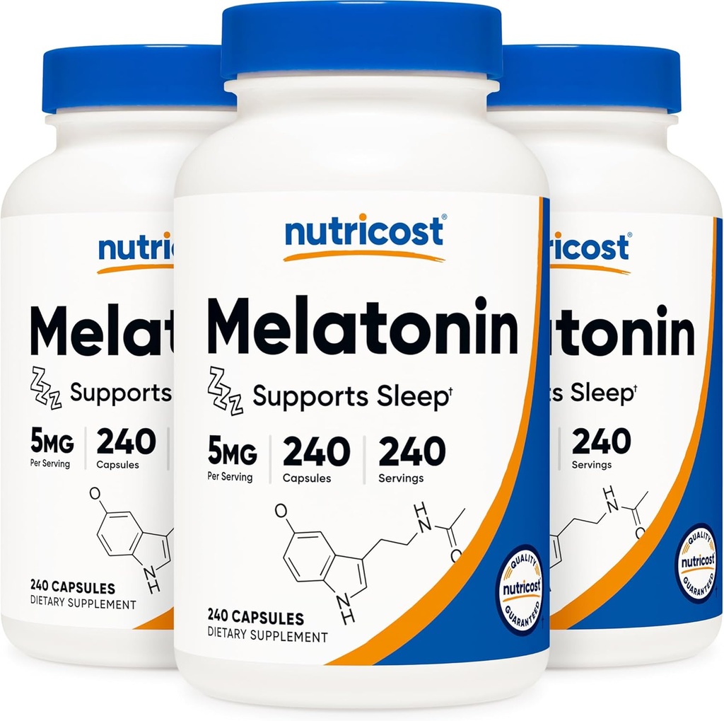 Nutricost Melatonine 5mg, 240 Capsules (3 bouteilles)