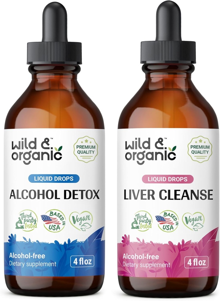 Wild & Organic Alcohol Detox Tinctuur 4 fl oz & Lever Reiniging Tinctuur 4 fl oz