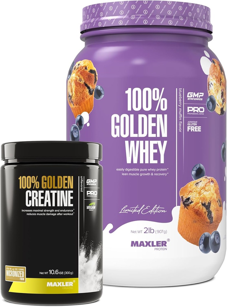 Maxler 100% Golden Wei (Blueberry Muffin 2 lb) & 100% Golden Creatine (Unflavored 10.6 oz)
