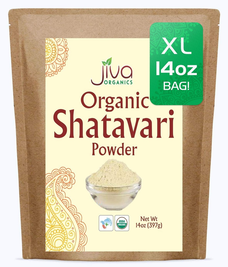 Jiva Organics Biologische Shatavari Poeder 14 Ounce Bulk Bag - Asperges racemosus - Pure Ayurvedic Herb