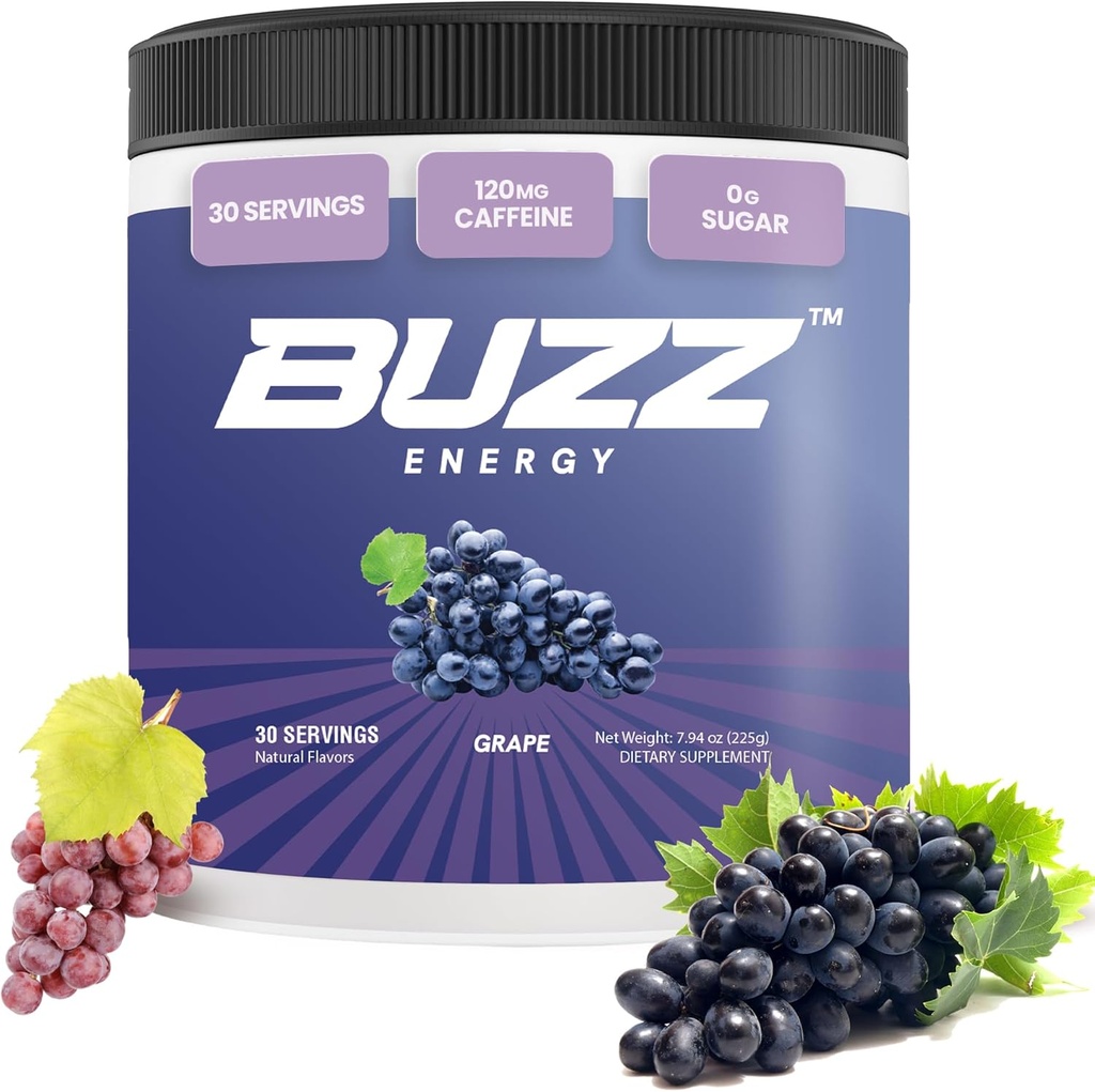 Morning Buzz Energy Powder Grape Drink - Energy Boost Drink Mix - Suikervrije energie met antioxidanten - Morning Kickstart en Sport Voeding Endurance Product