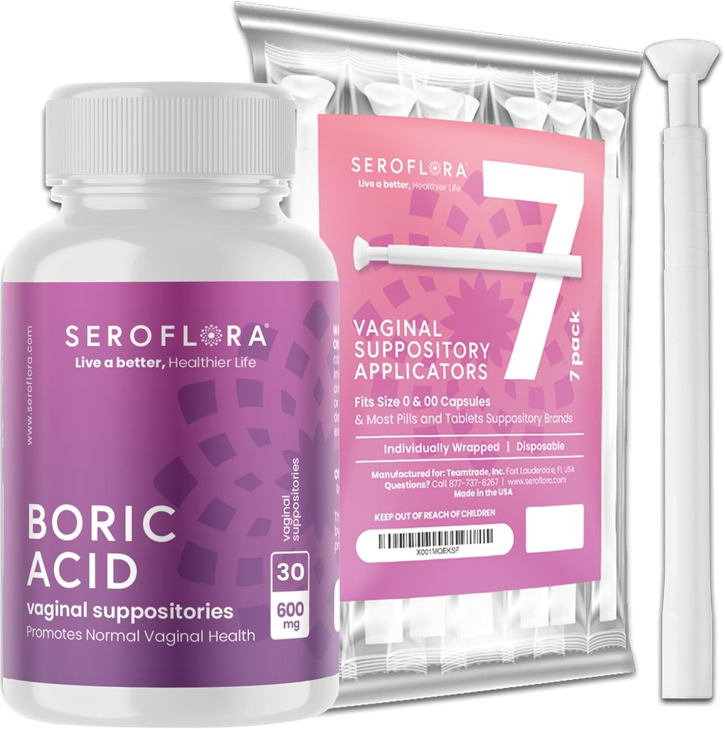 Boric Acid Vaginale Supportors voor vrouwen met Zetpil Applicators - Boric Acid Pillen Ondersteuning Vaginale Odor Control - 30 Supportitories 7 Applicators