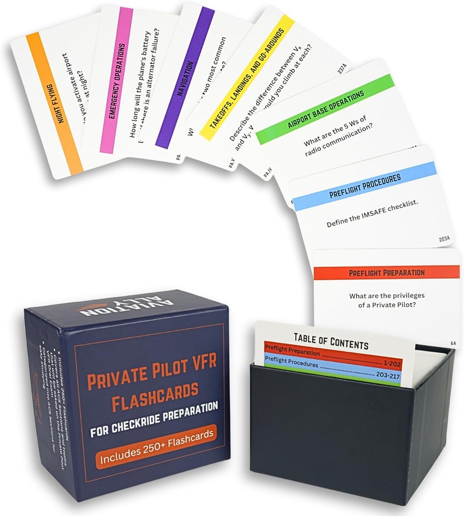 Private Pilot VFR Flashcards for Checkride & Mond Examen &amp; 260+ VFR studiekaarten met FAA-luchtvaartthema's, luchtruim, weer, grafieken, systemen &amp; meer Ideaal voor studentenpiloten