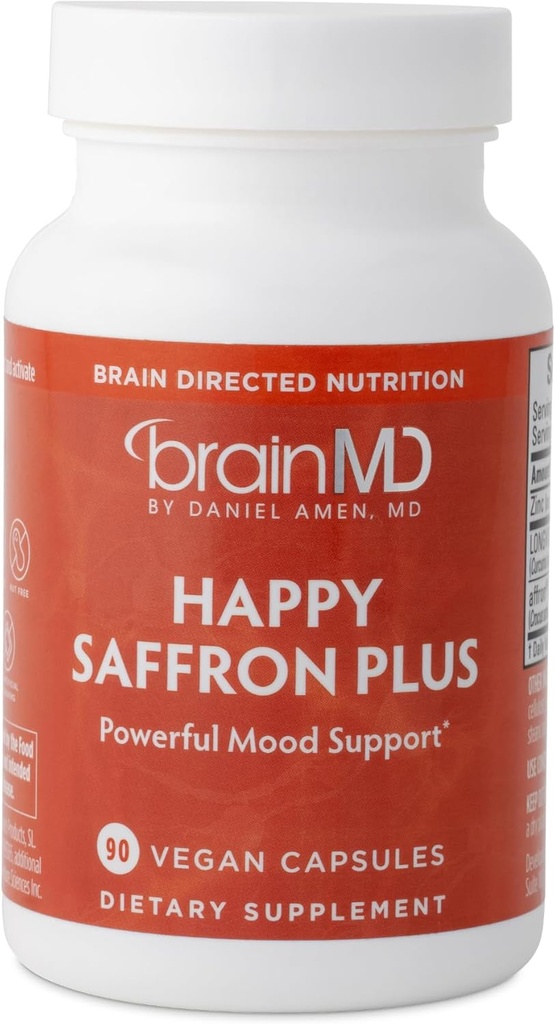 Dr Amen BrainMD Happy Saffron Plus - 90 Capsules, Verpakking van 2 - Met Saffron Bloem Extract, Curcumine & Zink - Veganistisch, Glutenvrij - 60 Totaal porties