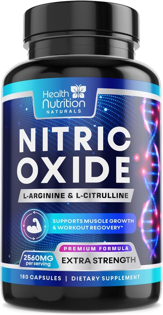 Nitric oxide Booster 2560mg - Extra sterkte L Arginine & Citrulline Supplement voor mannen en vrouwen - Premium Muscle Supporting Nitric Booster - Natural Energy & Heart Health Support - 180 capsules