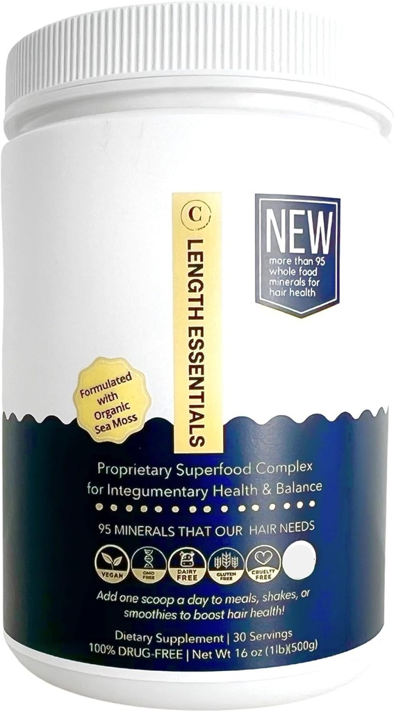 CRISAN Complete Haarlengte Essentials Haar sterkte Poeder Supplement- Zee Mos & Adaptogen Supplement - Essentiële Blend van Complex Vital Adaptogen Superfoods voor haarlengte en sterkte