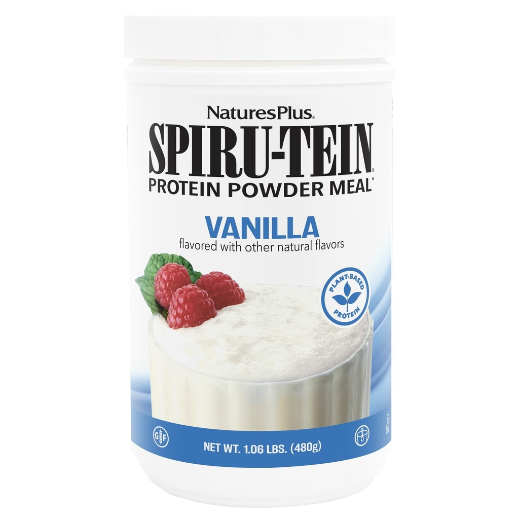 NaturesPlus SPIRU-TEIN, Vanille - 1,06 lbs - Spirulina eiwitpoeder - Vitaminen en mineralen voor energie - Vegetarisch, glutenvrij - 16 porties