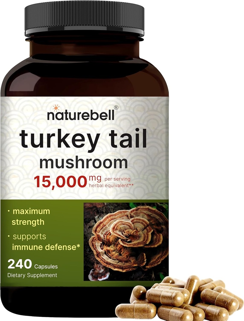 NatureBell Turkey Tail Mushroom Capsules 15.000mg Per Serving, 240 Telling 
